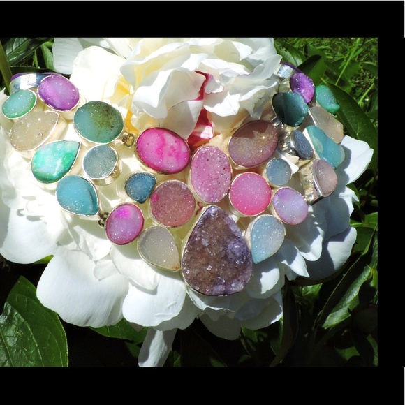 Agate Candy Rainbow Druzy Sterling Silver Necklace - Picture 5 of 6